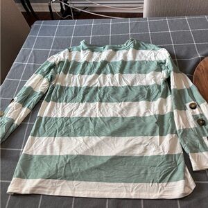 Green and White Striped Long Sleeve Shirt